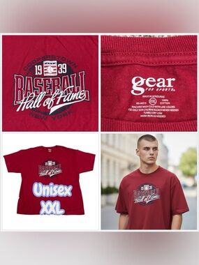 Men’s Gear XXL 2XL Hall of Fame Baseball Short Sleeve T-Shirt Top Tee Red EUC